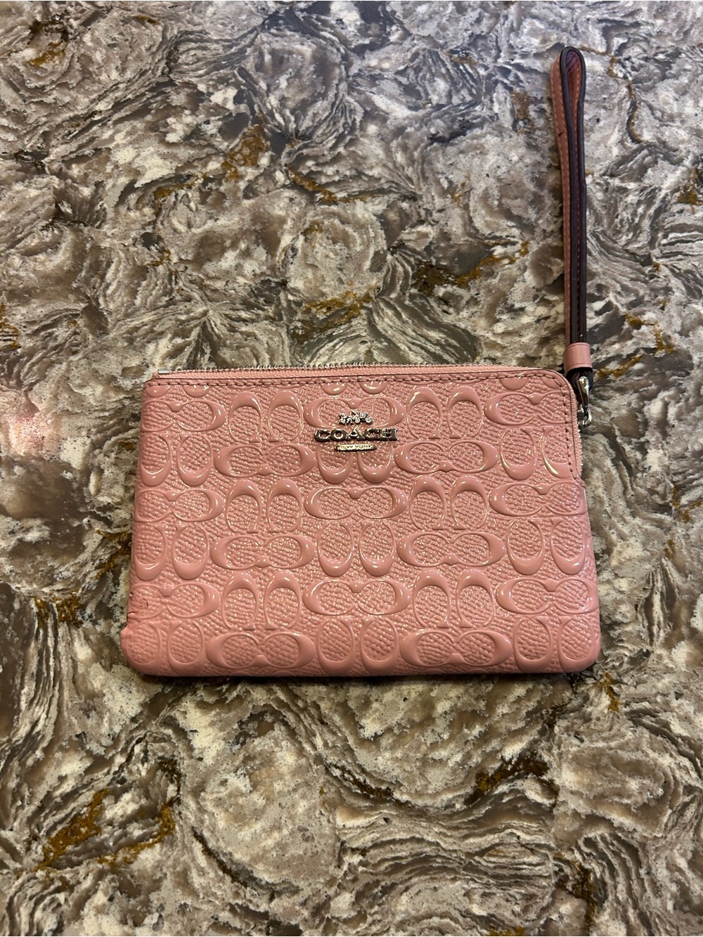 Coach Pink Embossed Signature Wristlet